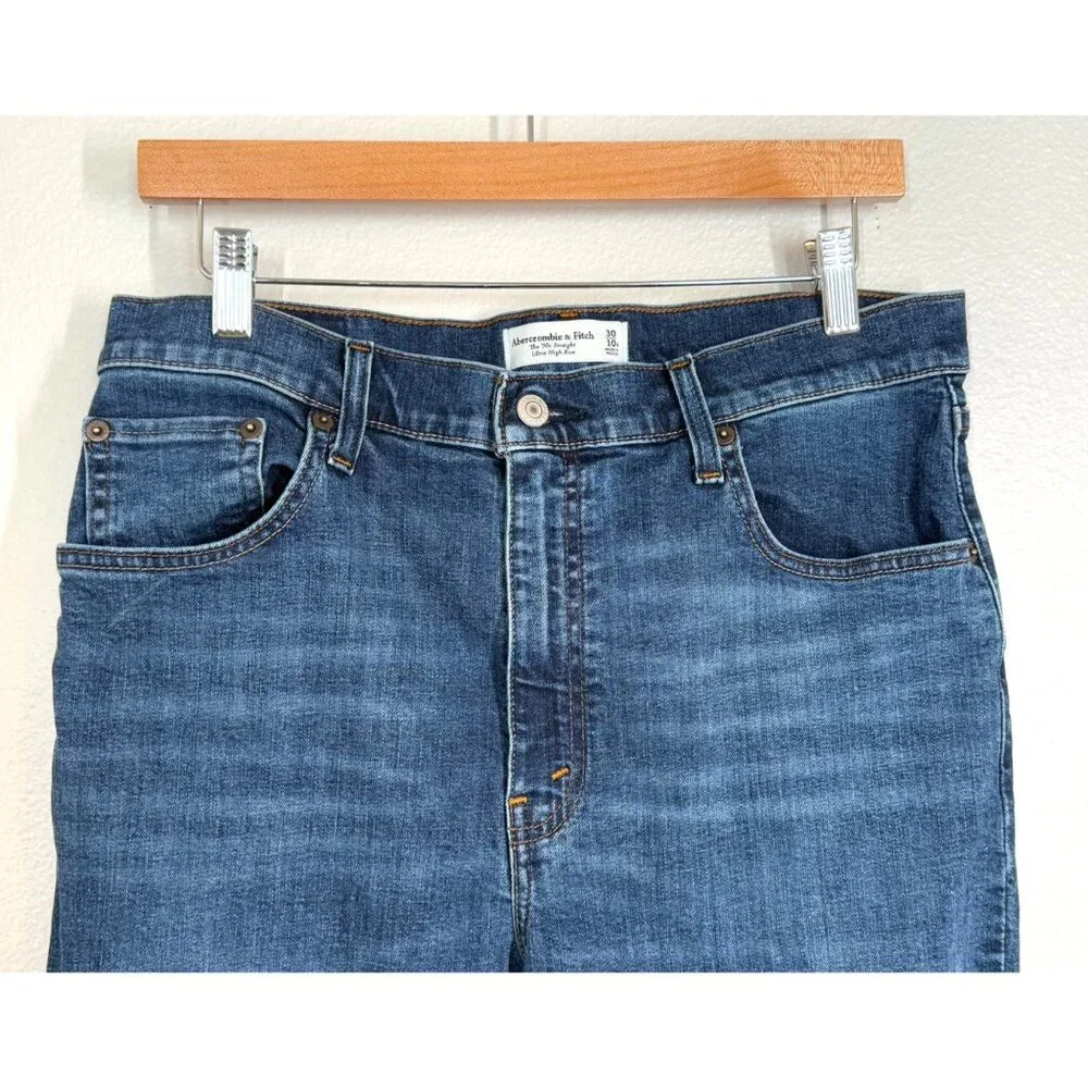 Abercrombie & Fitch 90s Straight Leg Ultra High Rise Jeans Sz 10 R 30 Blue Denim